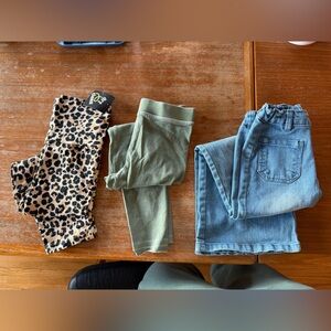 Green J. Crew leggings, Leopard leggings with tags and, and J Simpson wide jeans
